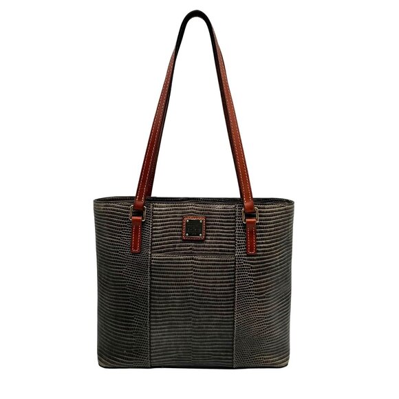 Dooney & Bourke Stone Grey Lizard Embossed Leather Lexington Tote Bag - Picture 1 of 11